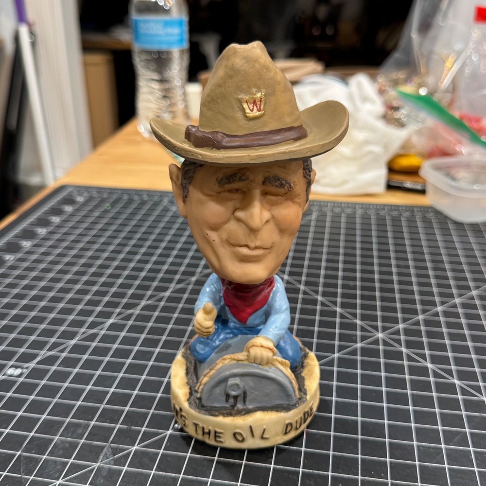 George W Bush The Oil Dude Bobblehead Political Satire Figurine Cowboy Hat‎ 6"